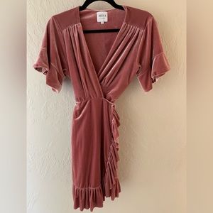 MISA Los Angeles Velvet Wrap Mini Dress, Pink, Size S
